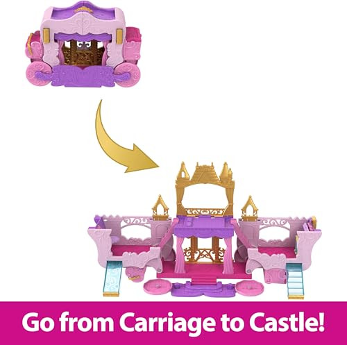 Disney Princess Mattel Disney Princess Toys, Carriage To Castle Transforming Playset With Aurora Small Doll, 4 Figures, Furniture & Accessories