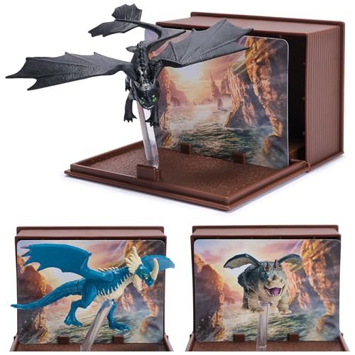Dreamworks Dragons, World Of Berk: Book Of Dragons Multi-Pack, 3 Collectible Dragons & Cards With Display Stands For Ages 4 And Up