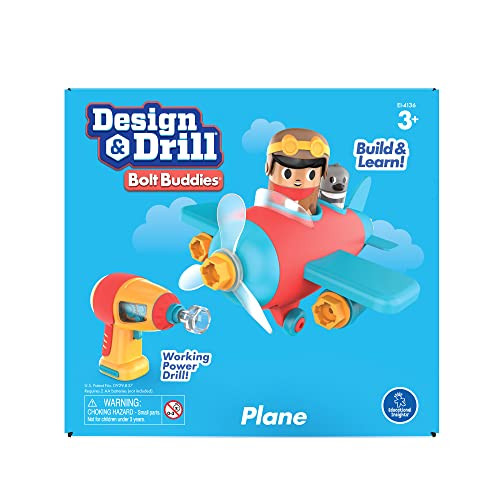 Educational Insights Design & Drill Bolt Buddies Plane - Construction Toys & Toddler Tools, Kids Tool Set With Real Electric Drill Toy, Take Apart Stem Set, Building Kits And s For Ages 3+
