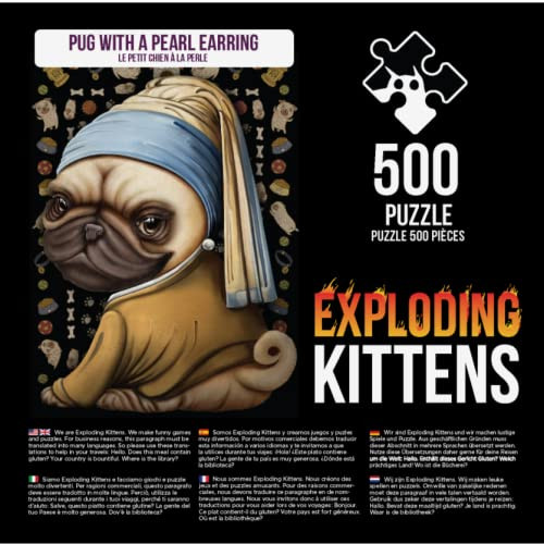 Exploding Kittens Pug With A Pearl Earring Jigsaw Puzzle By Exploding Kittens - 500 Pieces Jigsaw Puzzle For Adults, Teens, And Kids - Dog Puzzle, Funny Puzzle, Art Puzzle