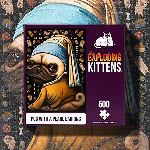 Exploding Kittens Pug With A Pearl Earring Jigsaw Puzzle By Exploding Kittens - 500 Pieces Jigsaw Puzzle For Adults, Teens, And Kids - Dog Puzzle, Funny Puzzle, Art Puzzle