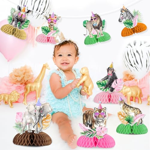 Fangleland 8 Pieces Jungle Animal Honeycomb Centerpieces Pink For Girls, Safari Themed Birthday Party Decorations, Wild Animal Theme Table Toppers Decors Baby Shower Party Suppliesãƒæ’Ã‚¢Ãƒ¢Ã¢‚¬Å¡Ã‚¬ÃƒŠã‚¦