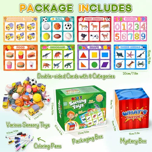 Golray Golray Montessori Sorting Toys For Toddlers Matching Game, 70Pcs Animal Vehicle Food Ball & Mystery Box & Paint, Preschool Learning Activities Educational  Speech Therapy Toys For 3 4 5 Years Old