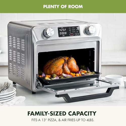 Greenpan Bistro Stainless Steel 9-In-1 Air Fry Oven, Nonstick Baking Pan, Stainless Steel Rack, And Basket, Fast Heating, Multifunction Presets, Cool-Touch Handle, Pfas-, Easy Cleanup Crumb Tray