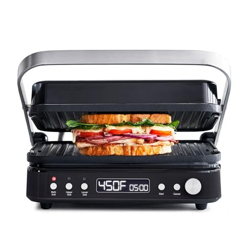 Greenpan 6-In-1 Multifunction Removable Plate Indoor Grill & Electric Griddle, Diamond Infused Pfas  Ceramic Nonstick Reversible Plates, Opens Flat, Adjustable Temp, Panini Press, Black