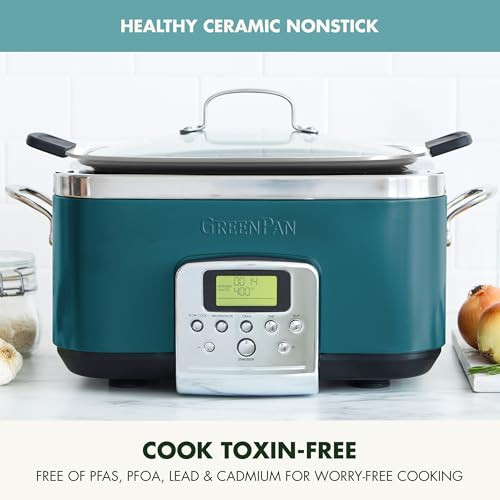 Greenpan Elite 8-In-1 Programmable 6Qt Electric Slow Cooker, Dishwasher Safe Lid & Removable Crock, Pfas- Healthy Ceramic Nonstick Multi-Cooker, Sear, Sautãƒæ’Ã†™ÃƒŠã‚©,Brown, Steam Basket, Roast, Deep Teal