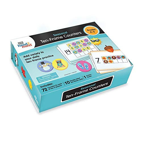 Hand2Mind Seasonal Ten Frames Math Counters For Kids, Math Counters Chips For Counting And Sorting, Kindergarten Learning Games, Counting Toys, Math Game (288 Math Counters And 10 Ten Frame Cards)
