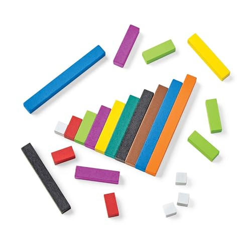 Hand2Mind Wood Cuisenaire Rods Individual Set, Fraction Bars, Montessori Number Rods, Counting Blocks, Math Manipulatives, Math Teacher Supplies, Kindergarten Homeschool Supplies (Set Of 74)