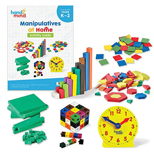 Hand2Mind-93538 Take Home Math Manipulatives Kit For Kids Grade K-2, With Snap Cubes, Base Ten Blocks, Cuisenaire Rods, Pattern Blocks, Color Tiles And Learning Clock, Homeschool Supplies (292 Pieces)
