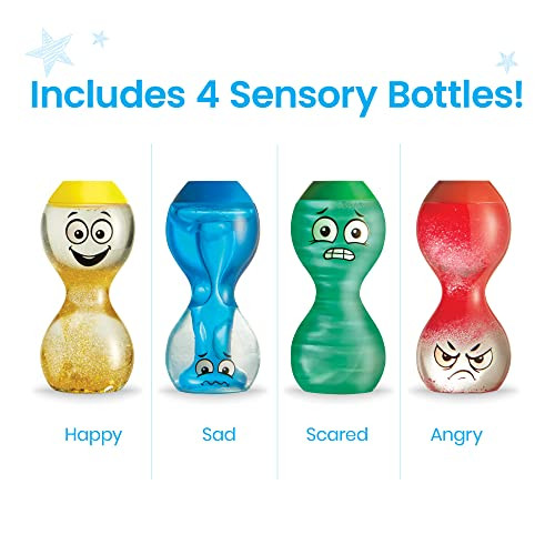 Hand2Mind Express Your Feelings Sensory Bottles- Primary Emotions, Toddler Sensory Toys, Quiet Fidget Toys, Play Therapy Toys, Calm Down Corner Supplies, Calming Corner, Social Emotional Learning