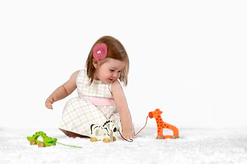Hape Giraffe Wooden Push And Pull Toddler Toy, L: 5.3, W: 2.4, H: 5.9 Inch, Orange