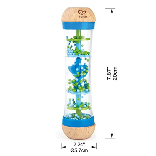 Hape Beaded Raindrops  Mini Wooden Musical Shake & Rattle Rainmaker Toy, Blue, Model Number: E0328B