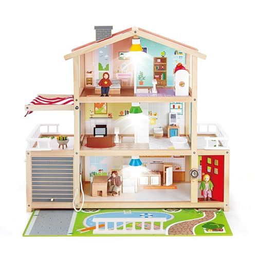 Hape Doll Family Mansion Award Winning 10 Bedroom Doll House, Wooden Play Mansion With Accessories For Ages 3+ Years