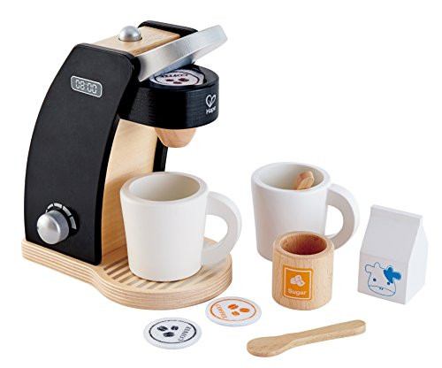 Hape Wooden Black Coffee Maker Kitchen Set With Accessories Pretend Play Toy Set For Kids Ages 3 Years And Up