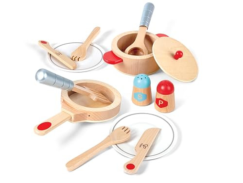 Hape Cook & Serve Set  13 Piece Wooden Pretend Play Cooking Set With Accessories