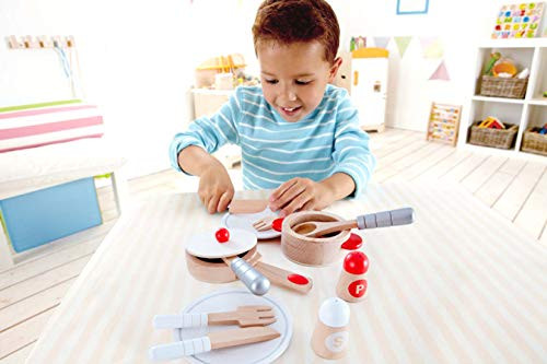 Hape Cook & Serve Set  13 Piece Wooden Pretend Play Cooking Set With Accessories