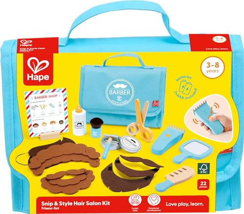 Hape Hairdressing Set  With Realistic Hairdressing Accessories, Felt Hair And Storage Bag  Educational Role Play Toy For Kids
