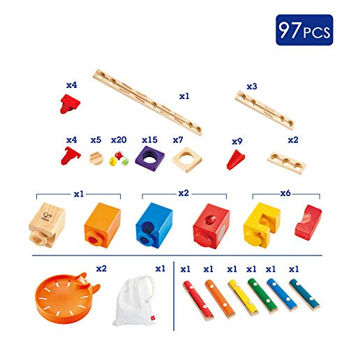 Hape Wooden Quadrilla Marble Run Music Motion Construction With Instruction 97-Piece Stem Educational Learning Toys For Kids