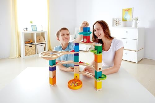 Hape Quadrilla Cliffhanger Wooden Marble Run Blocks  Marble Maze Run Set, Early Educational Stem Development Building Toys For Kids, Multicolor, Model:E6020