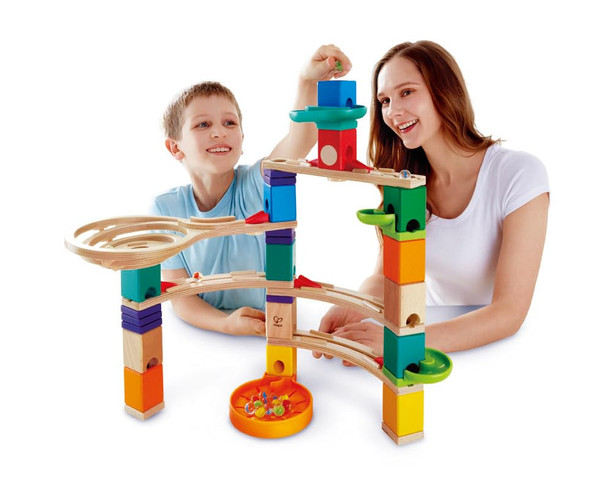 Hape Quadrilla Cliffhanger Wooden Marble Run Blocks  Marble Maze Run Set, Early Educational Stem Development Building Toys For Kids, Multicolor, Model:E6020