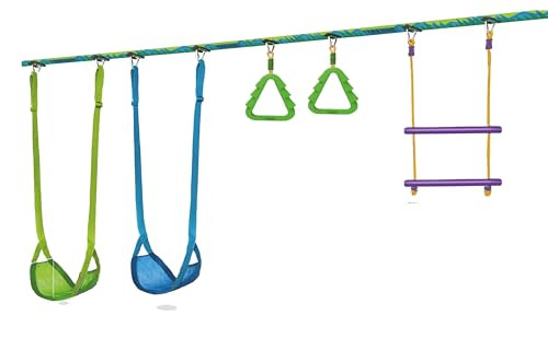Hape Trelines Swingset Gymnastics Kit 36' - Create An Affordable Swing Set, Slackline & Gymnastics Line - 2 Swings, Double Trapeze Bar, 2 Ninja Tree Gym Rings - For Boys And Girls 3+ Holds 500 Lbs+