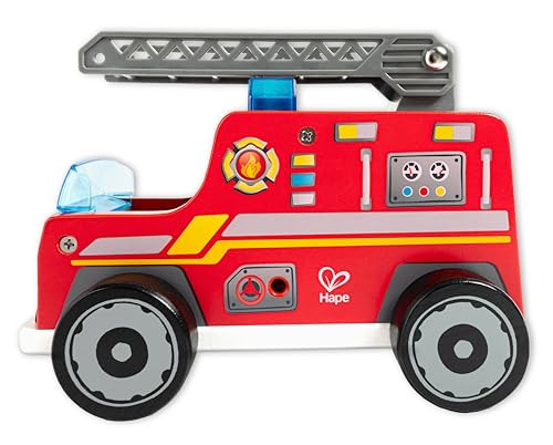 Hape Fire Truck Playset Wooden Fire Engine Toy With Action Figure & Rescue Dog