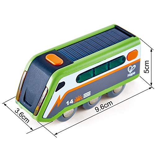 Hape Solar Powered Train  Multi-Colored Train Engine Toy, Railway Track Accessory, Solar Panel Powers Lights, Includes Electricity Level Indicator, Sustainable Play For Kids