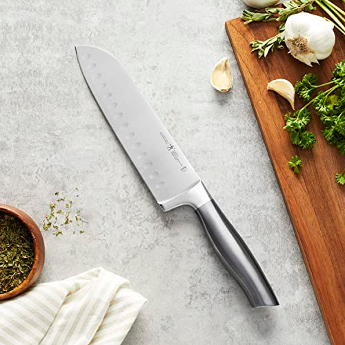 Henckels Modernist Razor-Sharp Hollow Edge Santoku Knife 7 Inch, German Engineered Informed By 100+ Years Of Mastery, Gray