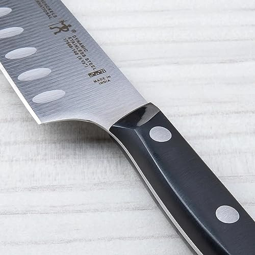 Henckels Dynamic Razor-Sharp Hollow Edge Santoku Knife 7 Inch, German Engineered Informed By 100+ Years Of Mastery, Black/Stainless Steel