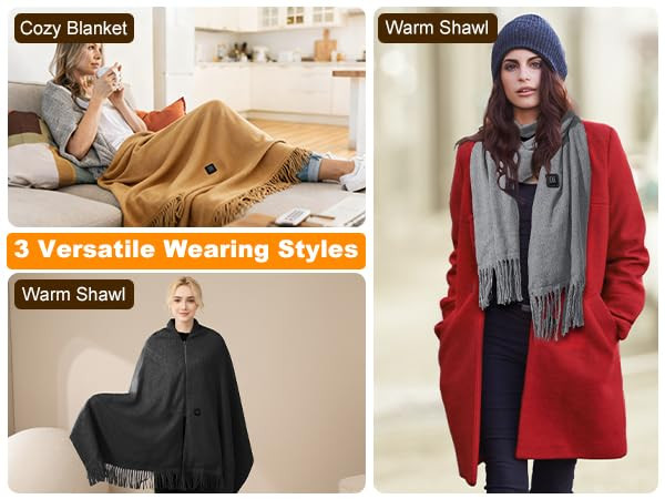 Imountek Electric Blanket Usb Heated Shawl Wearable 77X24 Inch Heating Blanket Electric Throw Wrap With Zipper 3 Heating Levels Machine Washable For Outdoor Home Office Indoor Outdoor