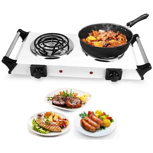 Imountek Electric Stove For Cooking 2000W Electric Double Burner Coil Heating Hot Plate Stove Countertop Rv With Non Slip Rubber Feet 5 Temperature Adjustments For Home Camping Kitchen (Black-Double)