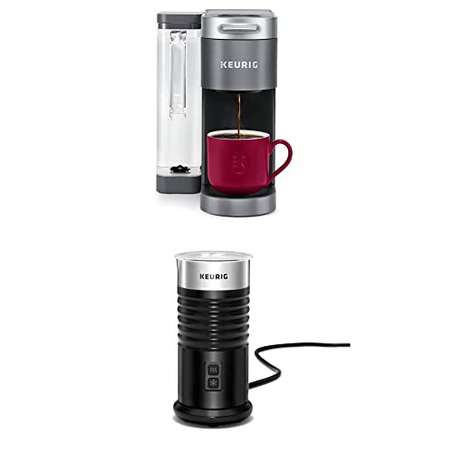 Keurig K-Supreme Coffee Maker, Single Serve K-Cup Pod Coffee Brewer, 66 Oz Dual-Position Reservoir & Customizable Settings, Gray + Standalone Frother Works Non-Dairy Milk, Hot & Cold Frothing, Black