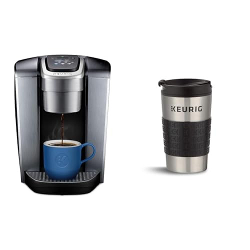 Keurig K-Elite Single-Serve K-Cup Pod Coffee Maker, Brushed Silver & Travel Mug Fits K-Cup Pod Coffee Maker, 1 Count (Pack Of 1), Stainless Steel