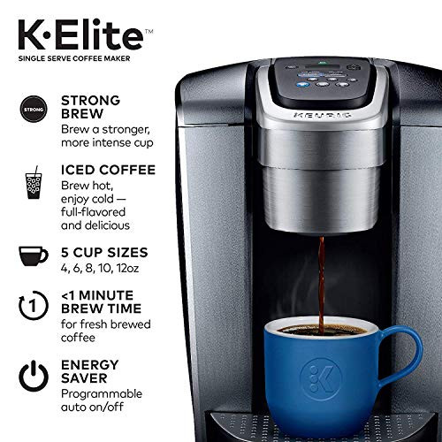 Keurig C K-Elite Maker, Single Serve K-Cup Pod Brewer, With Iced Coffee Capability, Extra Included, 75Oz, Brushed Silver Plus Filter Bundle