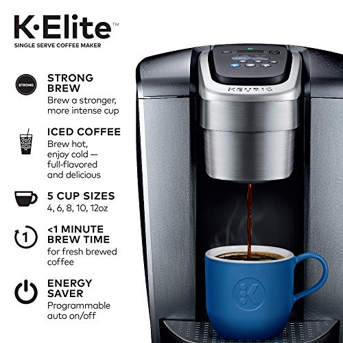 Keurig K-Elite Single-Serve K-Cup Pod Coffee Maker, Brushed Silver & Standalone Frother Works Non-Dairy Milk, Hot And Cold Frothing, 6 Oz, Black