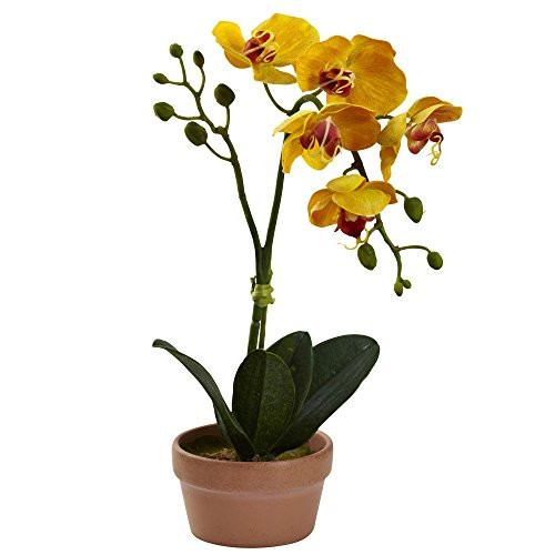 Nearly Natural Phalaenopsis Orchid With Clay Vase (Set Of 4)
