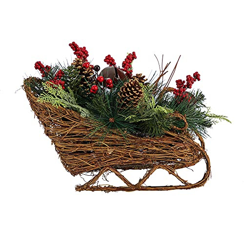Nearly Natural 18In. Christmas Sleigh With Pine, Pinecones And Berries Artificial Christmas Arrangement