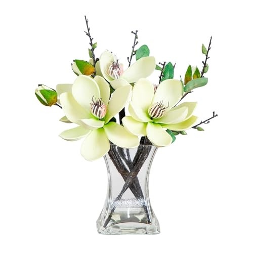 Nearly Natural 4534-Wh Magnolia Arrangement With Vase,White