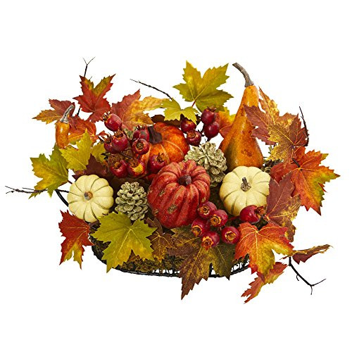 Nearly Natural Pumpkin, Gourd, Berry And Maple Leaf Artificial Arrangement 17 In. W X 12 In. D X 9 In. H