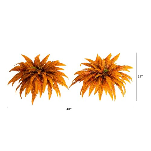 Nearly Natural 48-Inch Autumn Artificial Fall Boston Fern Set Of 2 - Harvest Season Foliage Mimics Turning Leaves Of Autumn