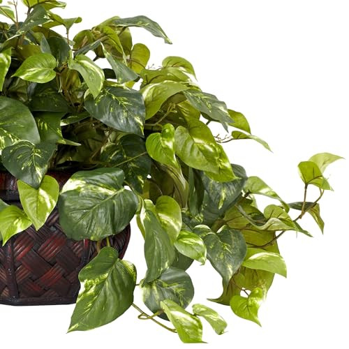 Nearly Natural 6681 15In. Pothos With Decorative Vase Silk Plant,Green,17.5" X 10.125" X 10.125"