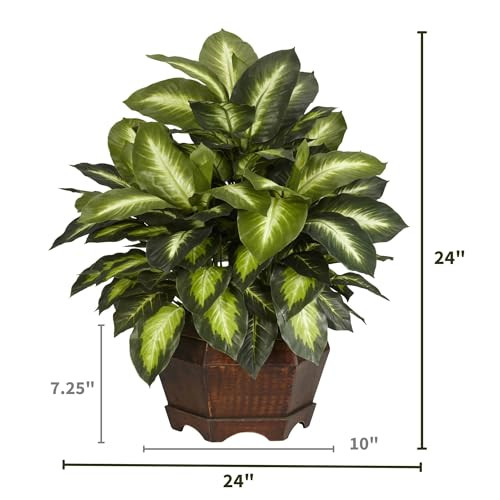 Nearly Natural 6639 24In. Golden Dieffenbachia Silk Plant, Green