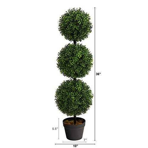 Nearly Natural 3Ft. Artificial Triple Ball Boxwood Topiary Tree (Indoor/Outdoor) T, Green