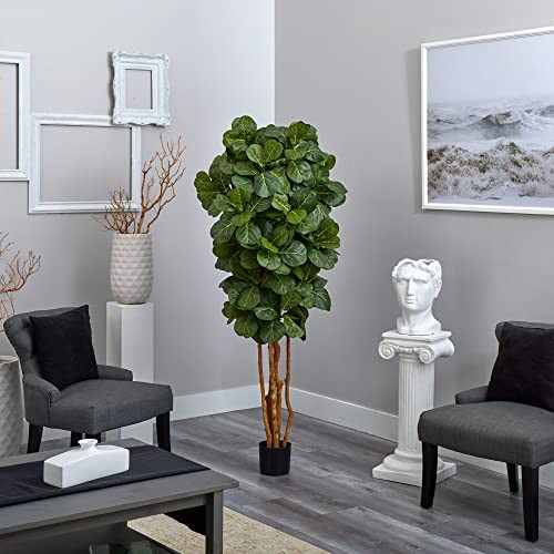 Nearly Natural 6Ft Fiddle Leaf Fig Artificial Tree With 6 Natural Trunks, 270 Lush Green Leaves