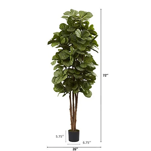 Nearly Natural 6Ft Fiddle Leaf Fig Artificial Tree With 6 Natural Trunks, 270 Lush Green Leaves