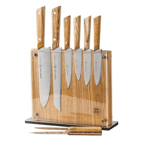 Schmidt Bros -Highline- 14-Piece Knife Set, High-Carbon Stainless Steel Cutlery With Ebony-Stained Wood And Built-In Two Stage Sharpener Knife Block