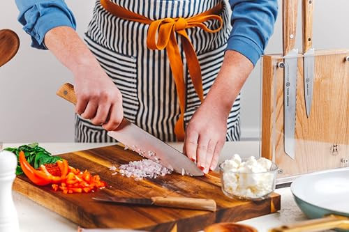 Schmidt Bros - 9-Piece Natural White Oak Hex Knife Set, High-Carbon Stainless Steel Cutlery With Natural White Oak And Acrylic Magnetic Knife Block