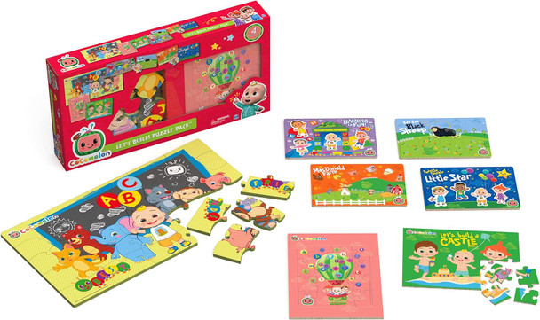 Spin Master Games, Cocomelon Puzzles 4-Pack, Wooden Jigsaw Puzzles For Preschoolers, 18 Pieces Each, Interchangeable Character Pieces, For Ages 3 & Up