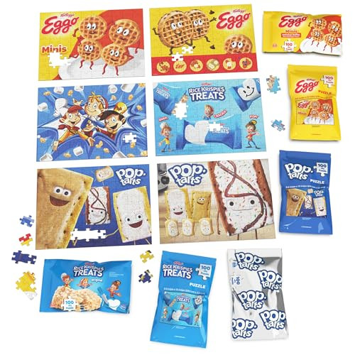 Spin Master Games, Snack Puzzles 6-Pack, 100 Pieces Each, Kids Puzzle, Eggo Waffles, Rice Krispies Treat & Pop Tarts, Preschool Toys For Girls & Boys, For Ages 6 & Up