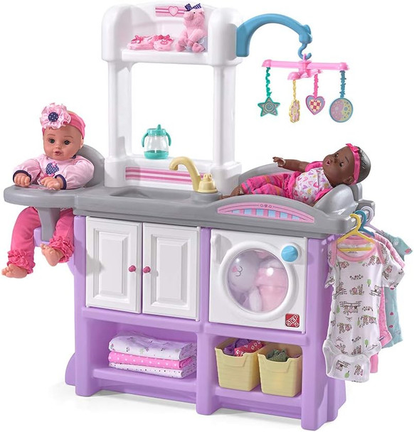 Step2 Love & Care Deluxe Baby Doll Nursery Playset For Kids, Compact Changing Station & Crib, Made Of Durable Plastic, Includes Toy Accessories, For Toddlers 2-6 Years Old, Pink